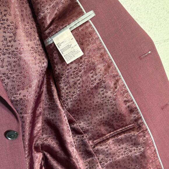Bar III Men's Slim-Fit Wool Blend Suit Jacket Berry Red 36R $425 - Picture 8 of 10